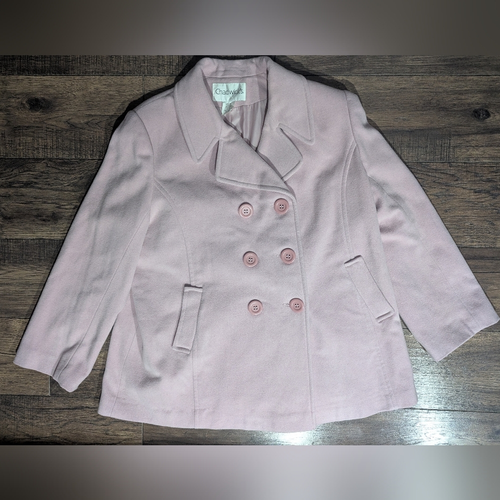 Chadwick's Vintage Womens Wool Blend Pea Coat Light Pink Size 20W Accent Buttons